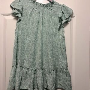 Blouse, pastel teal/sea foam, high neck, peplum